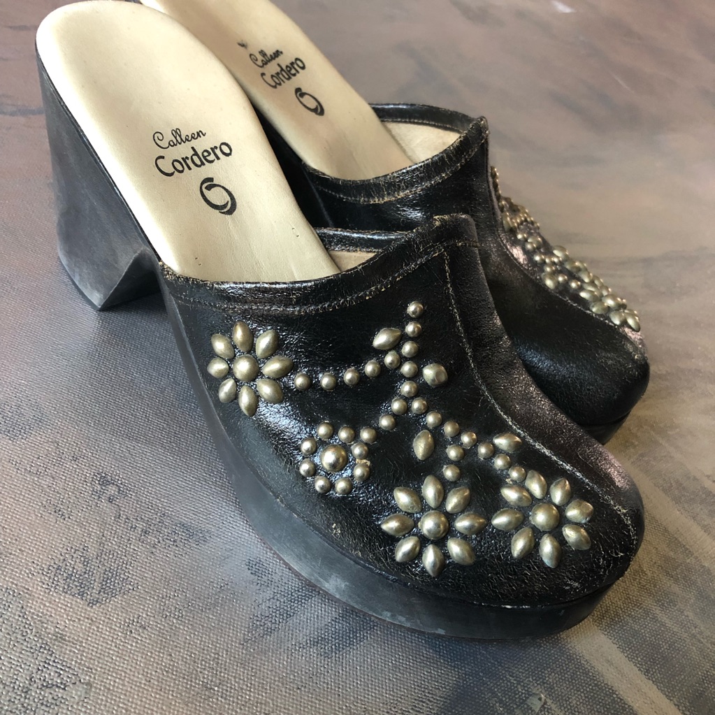 Calleen Cordero Black Studded Leather Mules Sz 10